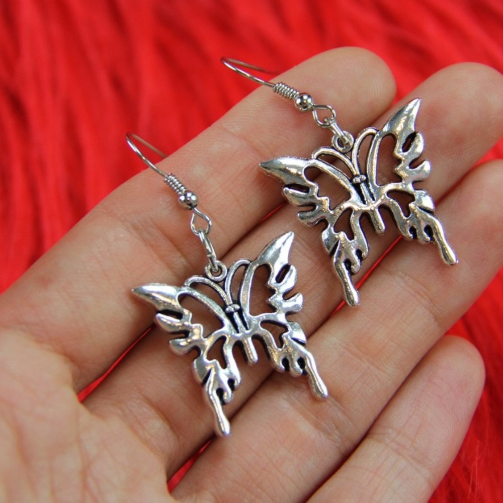 silver hollow butterfly earrings
